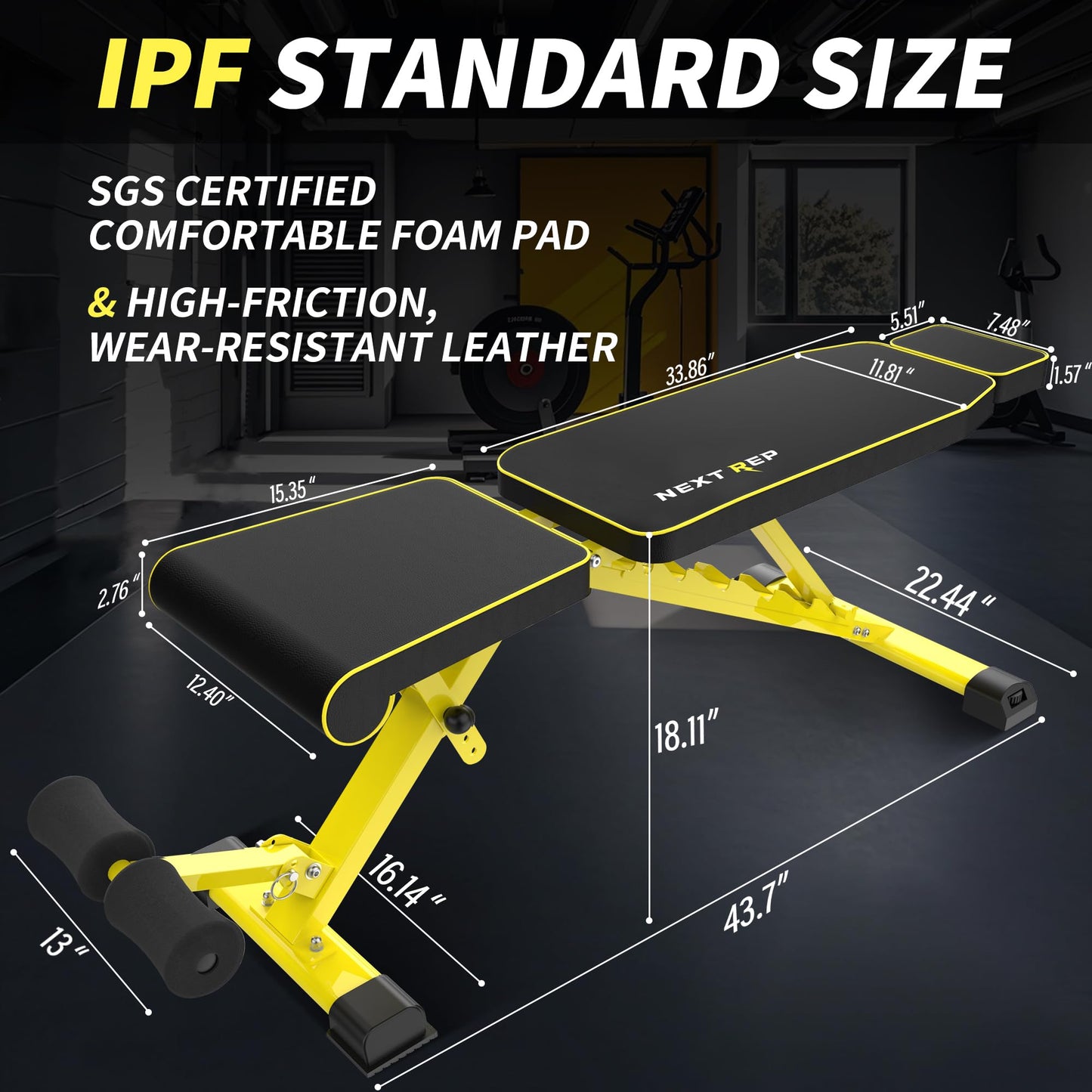 Adjustable Weight Bench,1000 LB Fast Folding Workout Bench for Home Gym Strength Training, Incline Decline Flat Utility Bench Press for Full Body Workout, Upright Storage Yellow Exercise Bench (Yellow)