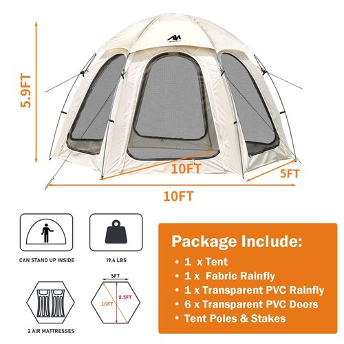 Bubble Tent, AYAMAYA 10x10 FT Screen House for 4-6 People, Outdoor Sports Tent Canopy with Mesh Mosquito Netting for Patio, Camping, Backyard and Outside Activities, Weatherproof Sun Shelter