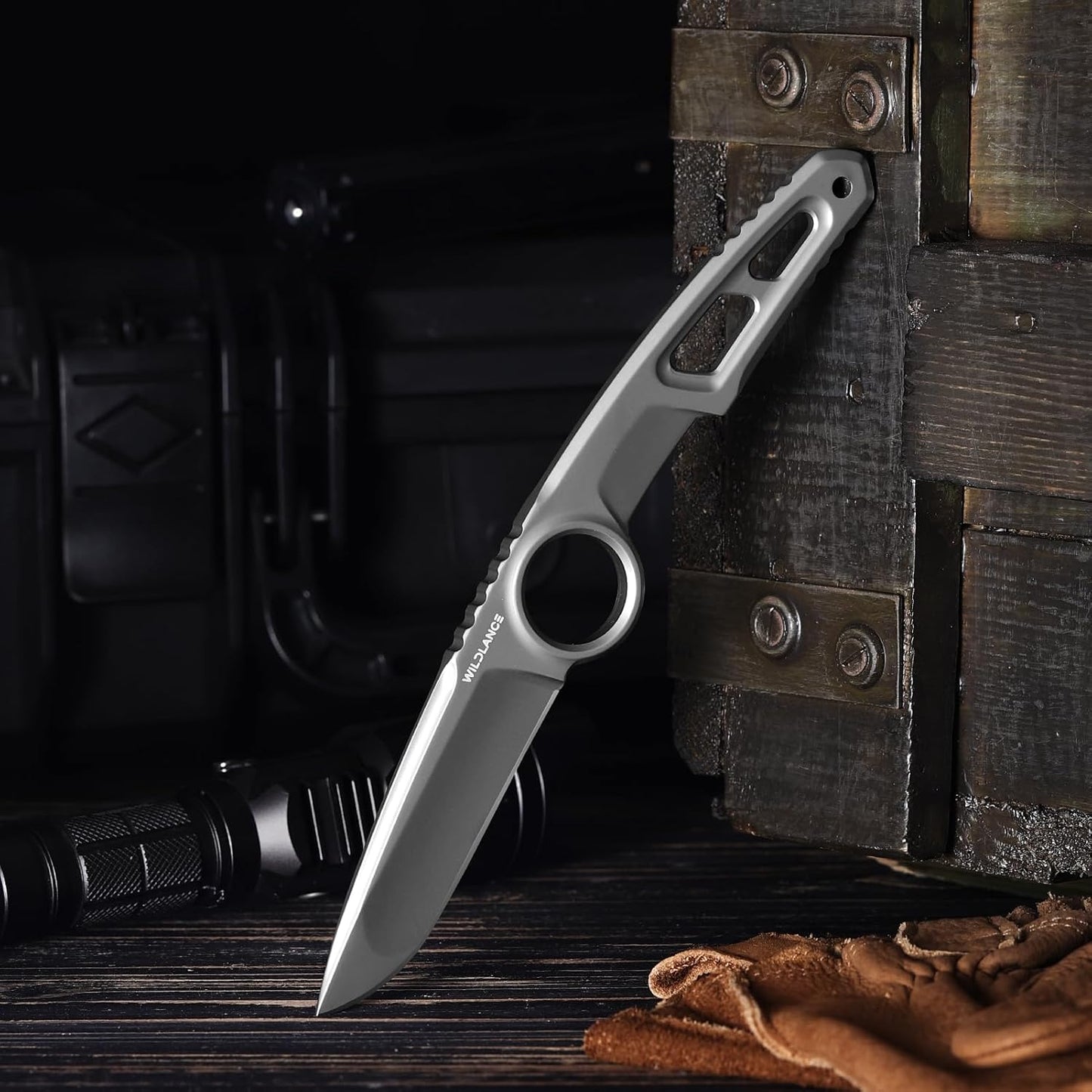 EDC Fixed Blade Knife with Sheath, Camping Knife Fixed Blade 3.3" DC53 Steel Outdoor Survival Blade Full Tang Hunting Knives for Men Women IB-01, Silver