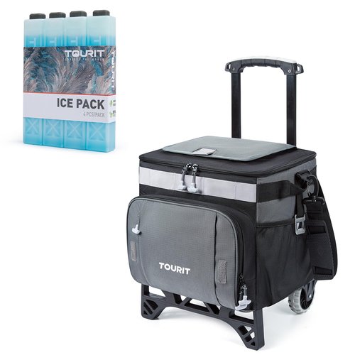 TOURIT 50-Can Insulated Rolling Cooler & 4 Set Reusable Ice Packs Bargain Perfect Combination