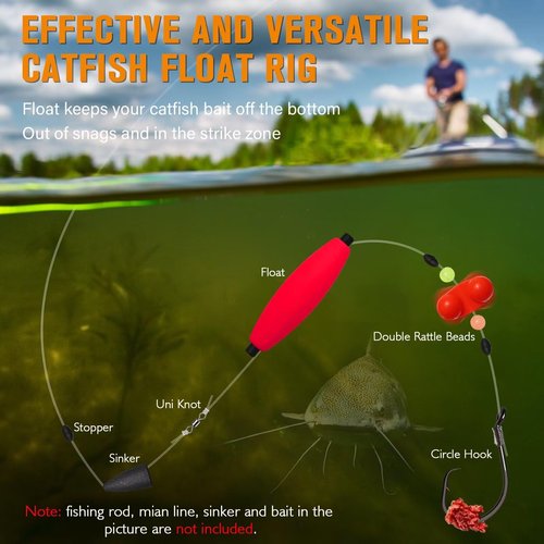 Dovesun Catfish Rigs Santee Rig Catfish Float Rigs Catfishing Tackle Cigar Float-5/0Hook * 6PCS