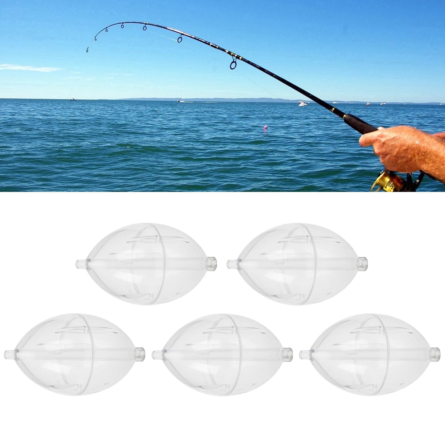 FGDTREE 5Pcs FishingsCastings Bobbers Spin Float Fishing Clear Float Plastics Oval Ball Strikes Easy to Use Fishing Clear Float Buoys Slip Bobbers Strikes