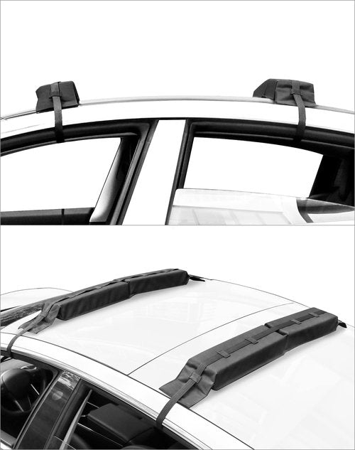 QWORK Universal Car Roof Rack Pads - Cargo Carrier Protector, Luggage Carrier System for Kayaks, Surfboards, Canoes, SUP, Snowboard- with 16 Ft Waterproof Tie-Down Straps & Storage Bag