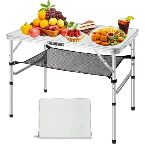 MYCOQU Folding Camping Table 3FT, 2 Heights Adjustable Portable Camping Table, 36" L x 24" W x 28" H Aluminum Picnic Table with Mesh Layer, for Outdoor Indoor Balcony Camp Picnic Beach BBQ (Medium)
