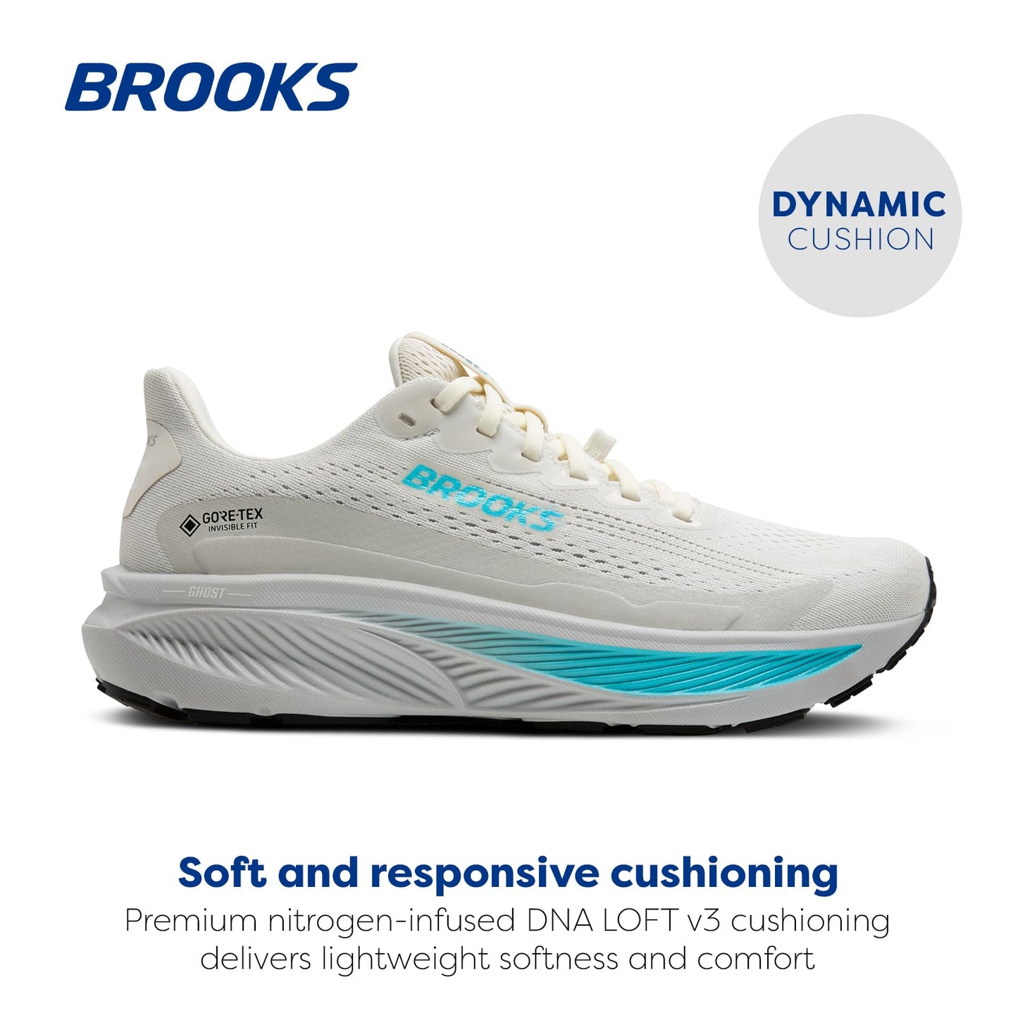 Brooks Women’s Ghost 17 GTX Waterproof Supportive Running & Walking Shoe - Coconut/Oyster/Blue - 10 Medium