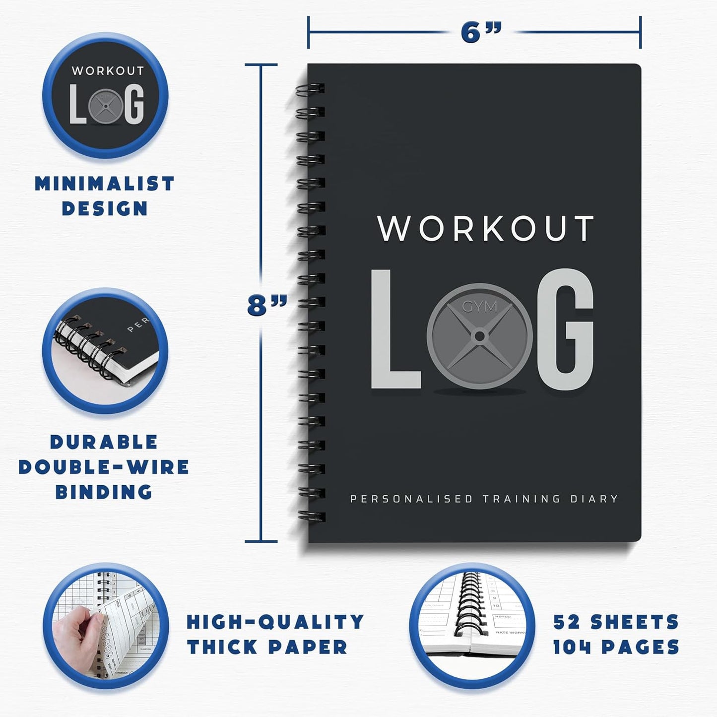 Workout Planner for Daily Fitness Tracking & Goals Setting - A5 Size, 6” x 8”, Charcoal Gray - Men & Women Personal Home & Gym Training Diary - Log Book Journal - by Workout Log Gym