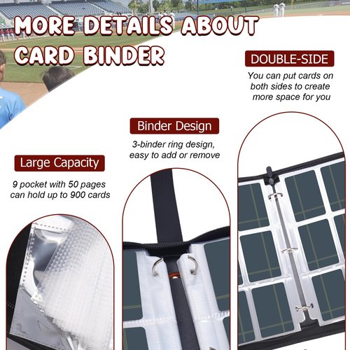 Baseball Card Binder 900 Pockets, HYMENEX Baseball Card Holder 9-Pocket Trading Card Binder Fits 900 Cards with 50 Removable Sleeves for Sports,Game Cards