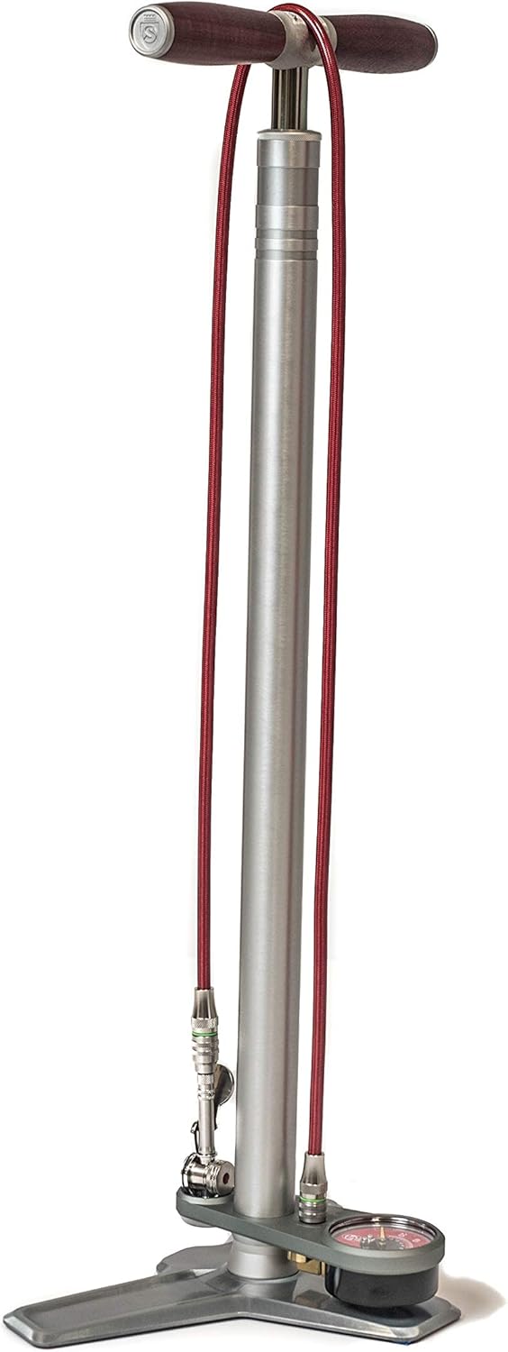 Super Pista Ultimate Floor Pump - Hiro Edition | 160psi Gauge, Braided Steel Hose, Rosewood Handle