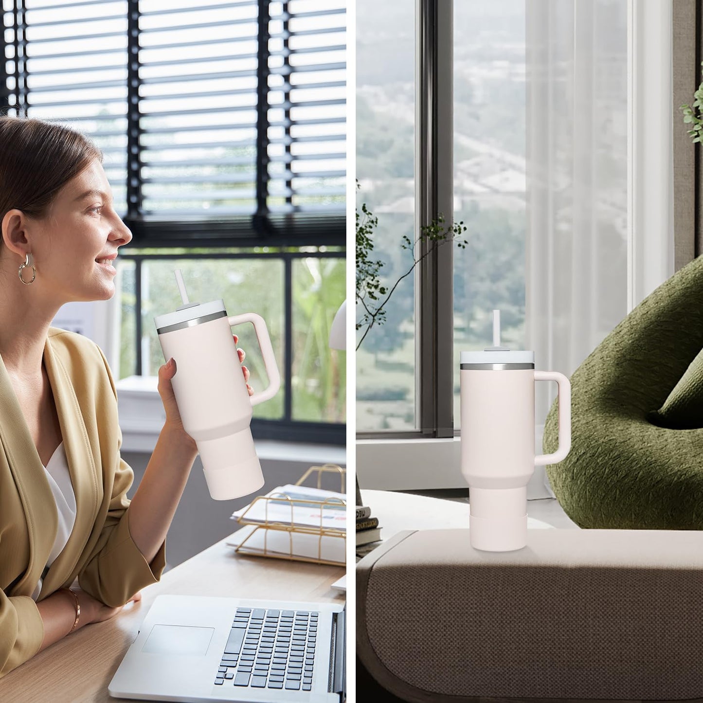 Affute Protective Silicone Boot for Stanley Quencher H2.0 40 30 20 oz & IceFlow Flip 30 20 oz, BPA Free Anti-Noise Anti-Scratch, Stanley Cup Protector Sleeve Cover Boot (Rose Quartz)