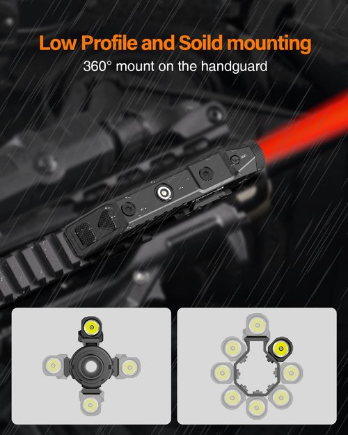 TOUGHSOUL Hunting Flashlight Red Light, Low Profile Mlok Picatinny Mounted Portable Flashlight for Coyote Hog Varmint Night Hunt