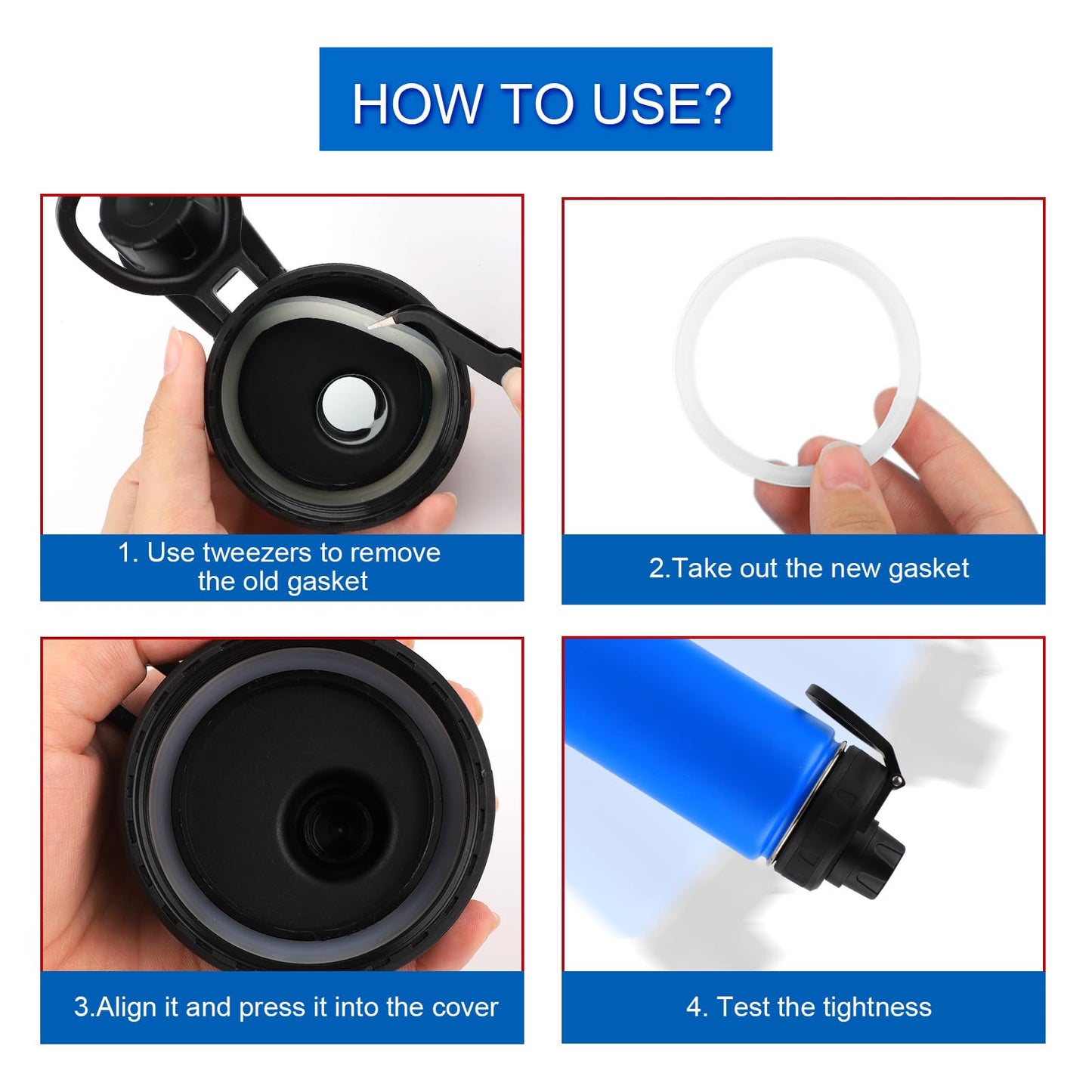 6pcs Stainless Steel Water Bottle Gasket Replacement for DRINCO 14/18/22/32/40/64oz, Silicone Spout Lid Sealing Rings & Water Bottle Spout Lid Gaskets for DRINCO Chug Lids