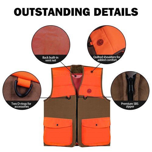 TKLoop Upland Hunting Vest with Multi Pockets Brown/Orange Upland Game Field Bird Hunting Vest