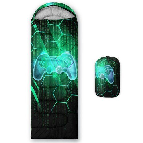 Axolotl Green Gamepad Sleeping Bag for Boys Men - Lightweight Waterproof Backpacking Bag for Warm and Cool Weather - Video Gaming Console Design for Travel, Outdoors Camping, Hiking