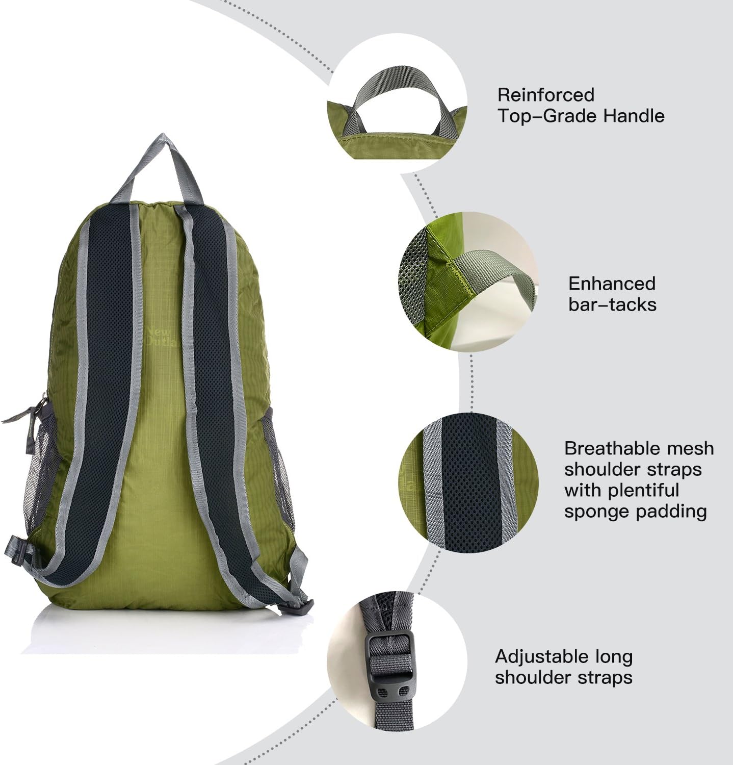 Outlander Packable Handy Lightweight Travel Hiking Backpack Daypack, Black