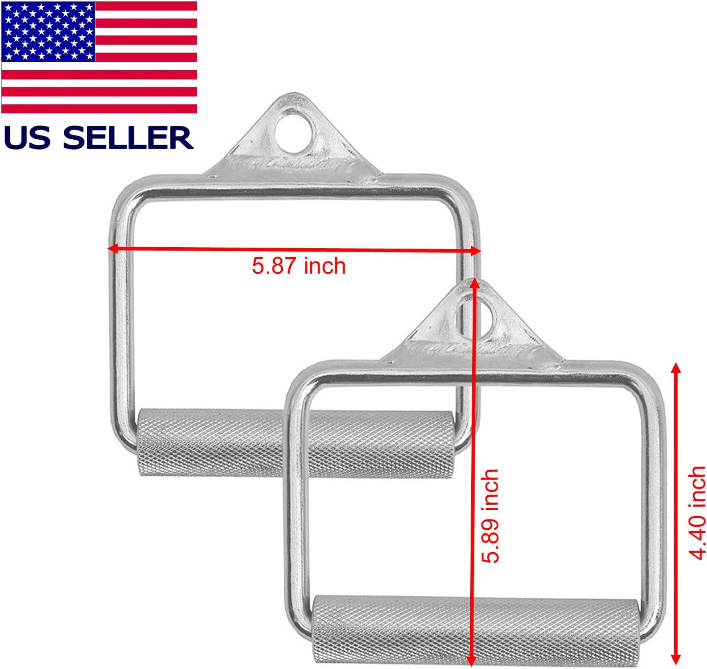 FITNESS MANIAC Heavy Duty Steel Grip Stirrup Cable Metal Silver D Handle Home Gym Crossover Cable Attachments Machine Bar Workout Training