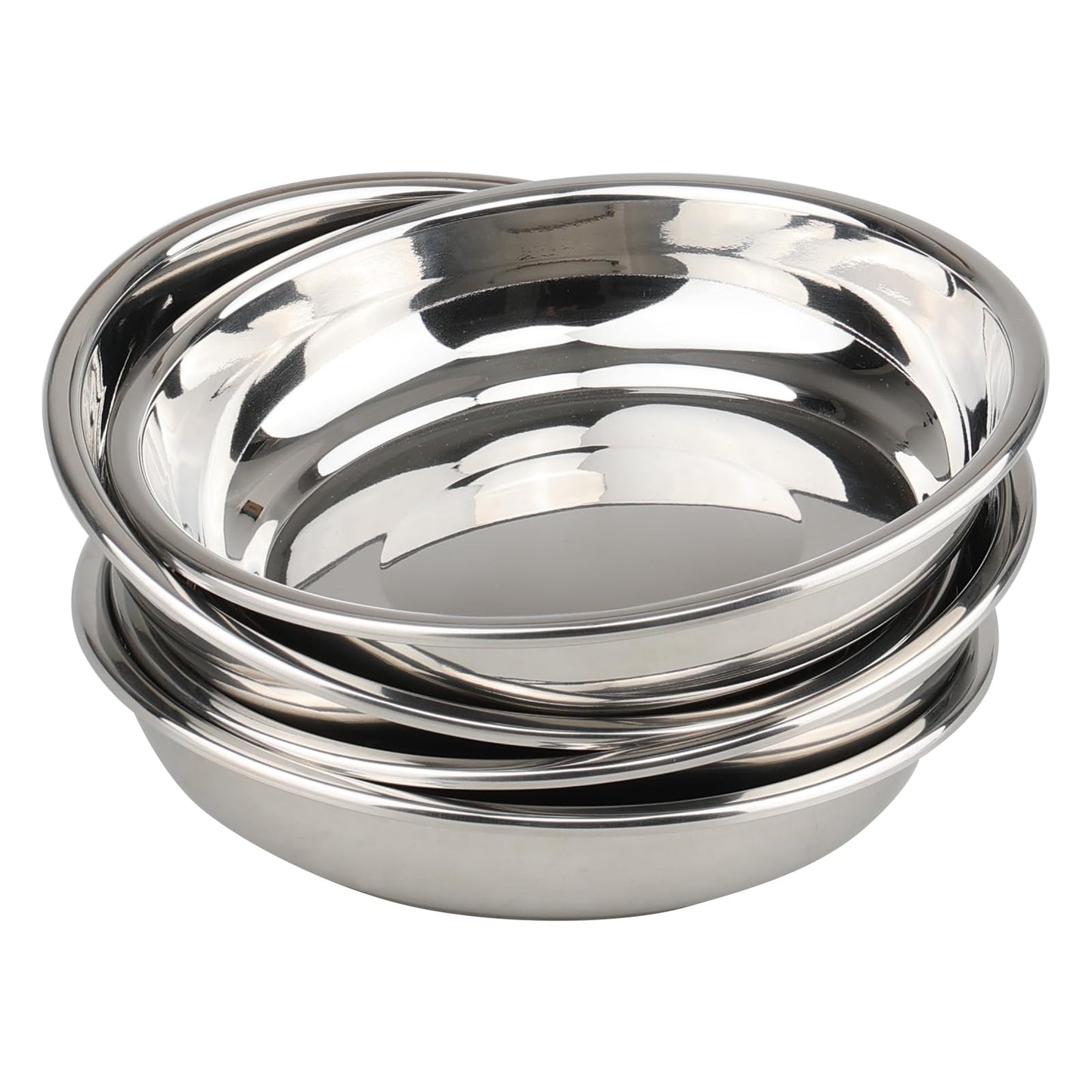 Fabnati Set of 4 Stainless Steel Plates for Eating, Round Camping Serving Plate Set