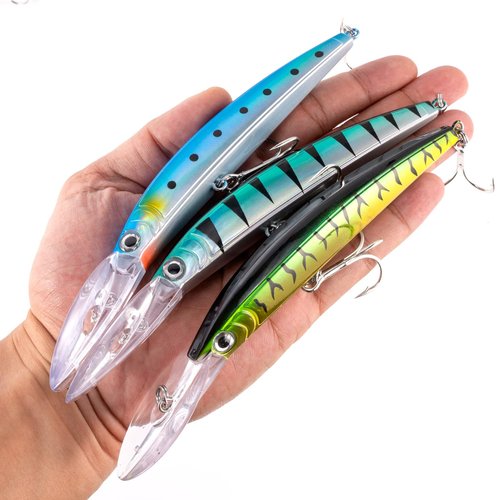 Dr.Fish 3 Pack Minnow Jerkbait 7" 13ft Deep Diving Saltwater Hard Lures, Fishing Trolling Lures Freshwater Fishing Plugs Mackerel Bluefish Bass Trout Walleye Sardine/Firetiger/Green Black