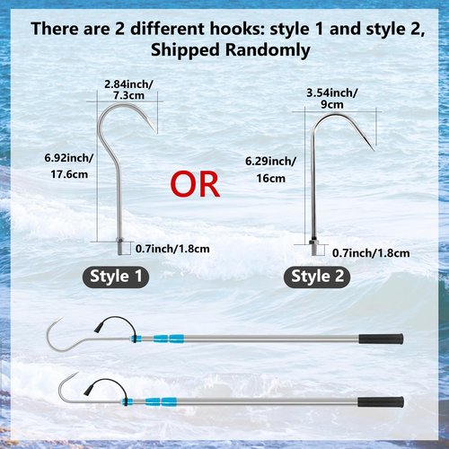 SANLIKE Telescopic Fishing Gaff, 2.87-6.22FT Stainless Steel Retractable Telescopic Pole with Sea Fishing Hook Tackle for Saltwater Offshore Ice Tool