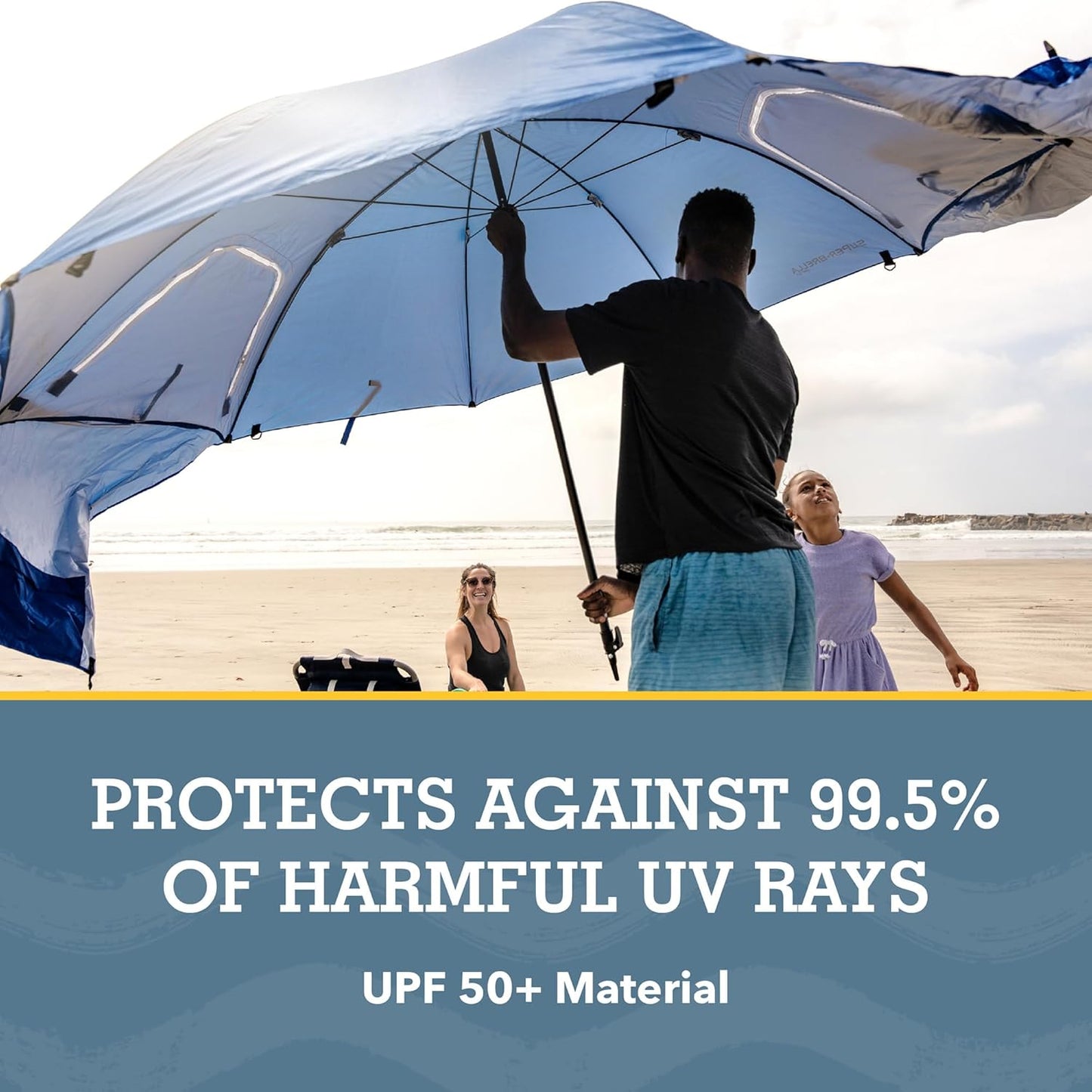 Sport-Brella Super-Brella SPF 50+ Sun and Rain Canopy Umbrella for Camping, Beach and Sports Events (8-Foot, Blue)