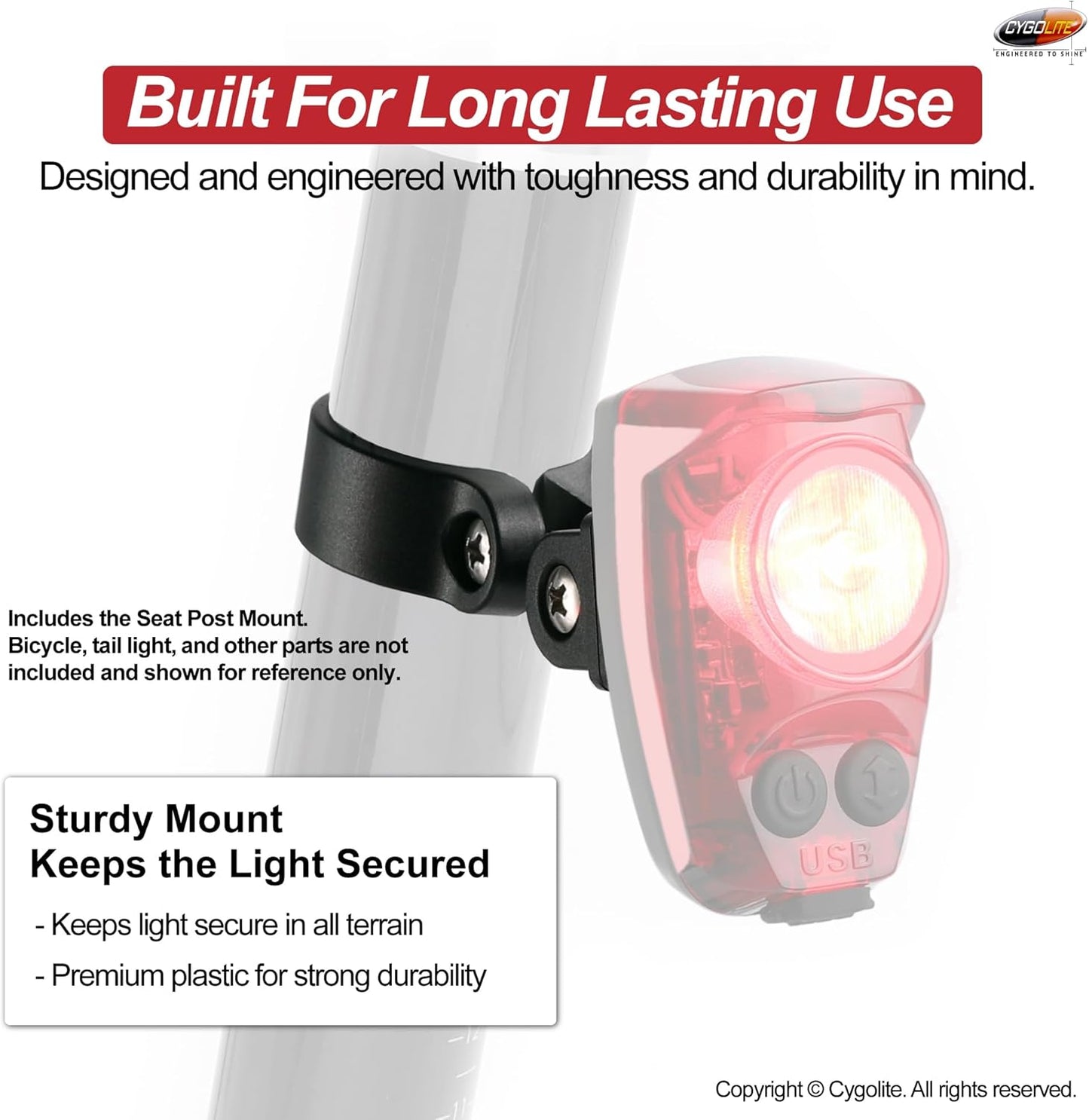 Cygolite Seat Post Mount for Hypershot, Hotshot Pro, and Hotshot Bicycle Tail Light Series with Hard Mounts