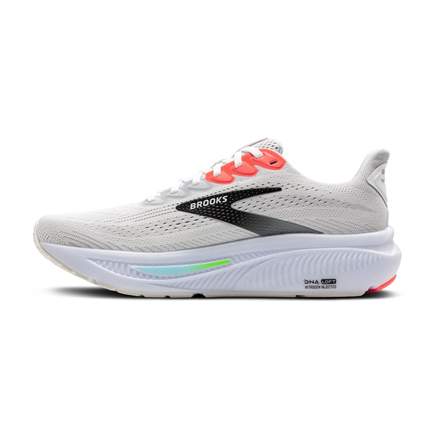 Brooks Men’s Ghost 17 Neutral Running Shoe - White/Pink Clay/Gecko - 15 Wide