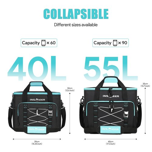 [Upgrade] INSMEER Large Cooler Bag 90 Cans/55L, Insulated Soft Sided Cooler with Shoulder Strap, Collapsible Coolers, Portable Leakproof Lunch Cooler for Camping/Beach/Food Delivery/Picnic