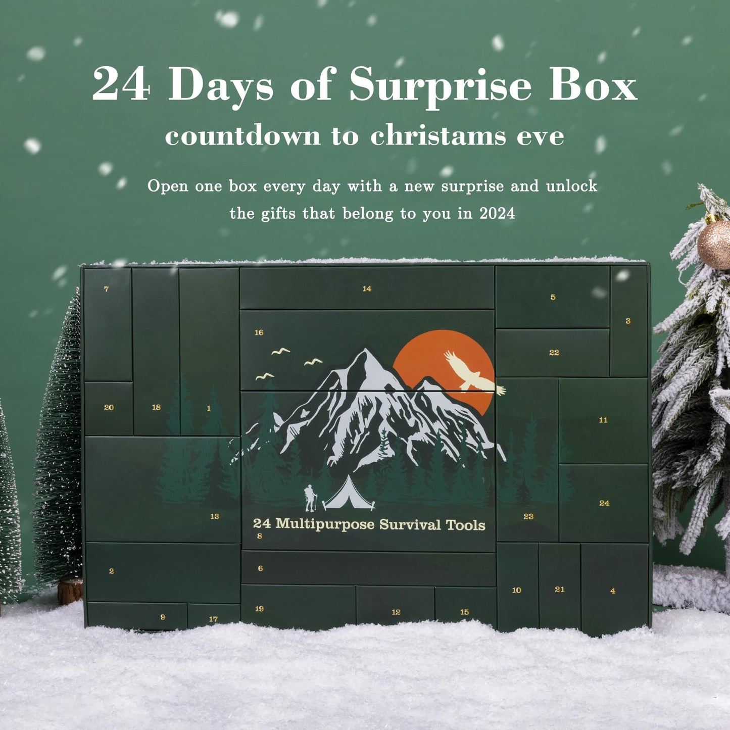 Advent Calendar Survival Kits for Men - 24 Days Christmas Countdown Calendar Emergency Survival Gears Gift for Teen Adult, 2025 Xmas Cool Gadgets for Outdoor Camping Fishing Hunting Adventure