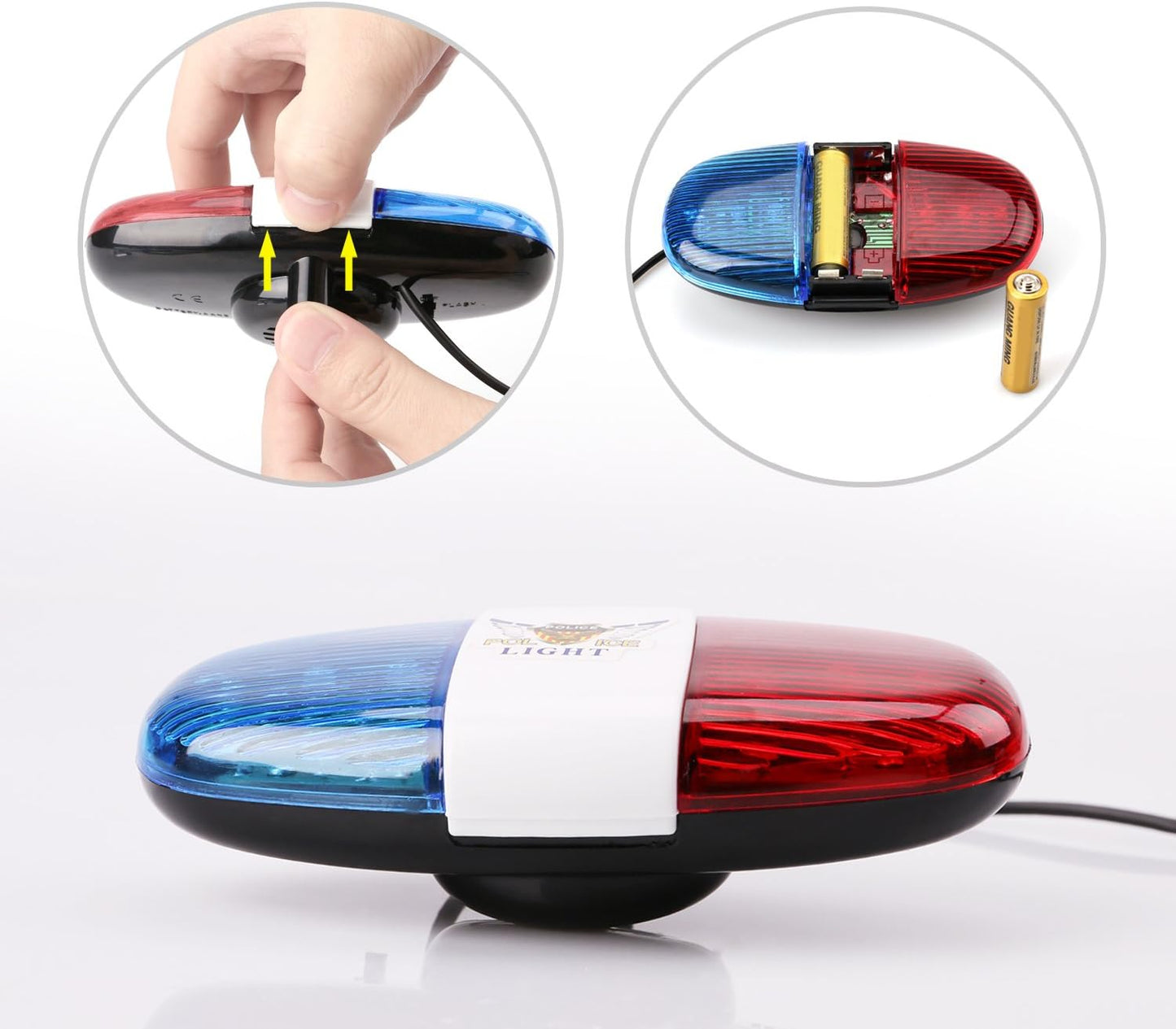 Oumers Bicycle Police Sound & Light, Bike LED Horn Siren, 6 LED Lights, 4 Sounds, Waterproof Accessories