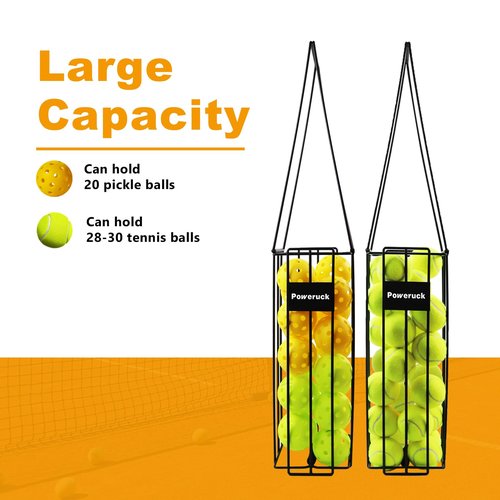 Poweruck Pickleball Tennis Ball Hopper Set with 20 Outdoor Pickleball Balls, Ball Basket Holder, Court Equipment for Beginner, Black