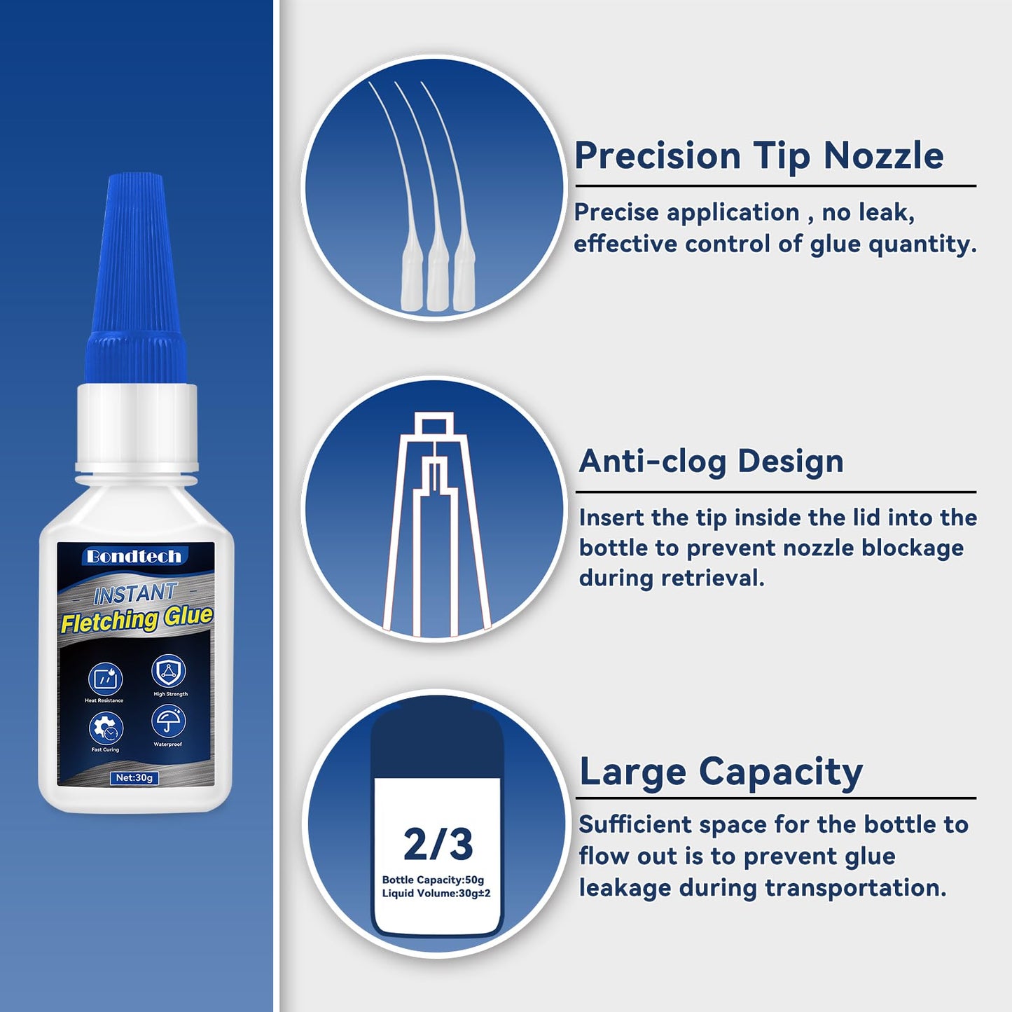 Fletching Glue 30 g, Arrow Glue, Instant & Clear Adhesive for Carbon Arrows, Fletching Vanes, Feathers and Inserts, Great for Aluminium, Carbon and Wood Shafts