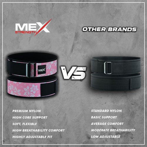 MexStrength Self Locking Neoprene Gym Weight Lifting Belts for Men Women, Lumbar Support Stability, Adjustable Design, Fit Straps, Deadlifts, Training, Bodybuilding, Small Pink
