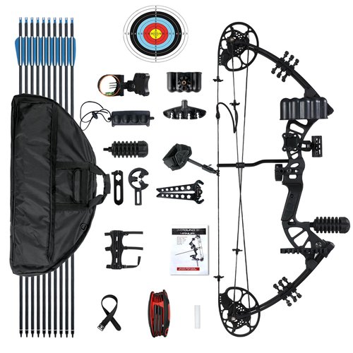 Compound Bow for Youth, Teenagers and Beginners 15-45LBS Draw Weight, Limbs Made in US, Ready to Shoot, Bow and Arrow Set with All The Archery Accessories (Black, Full Accessories, Right Hand)