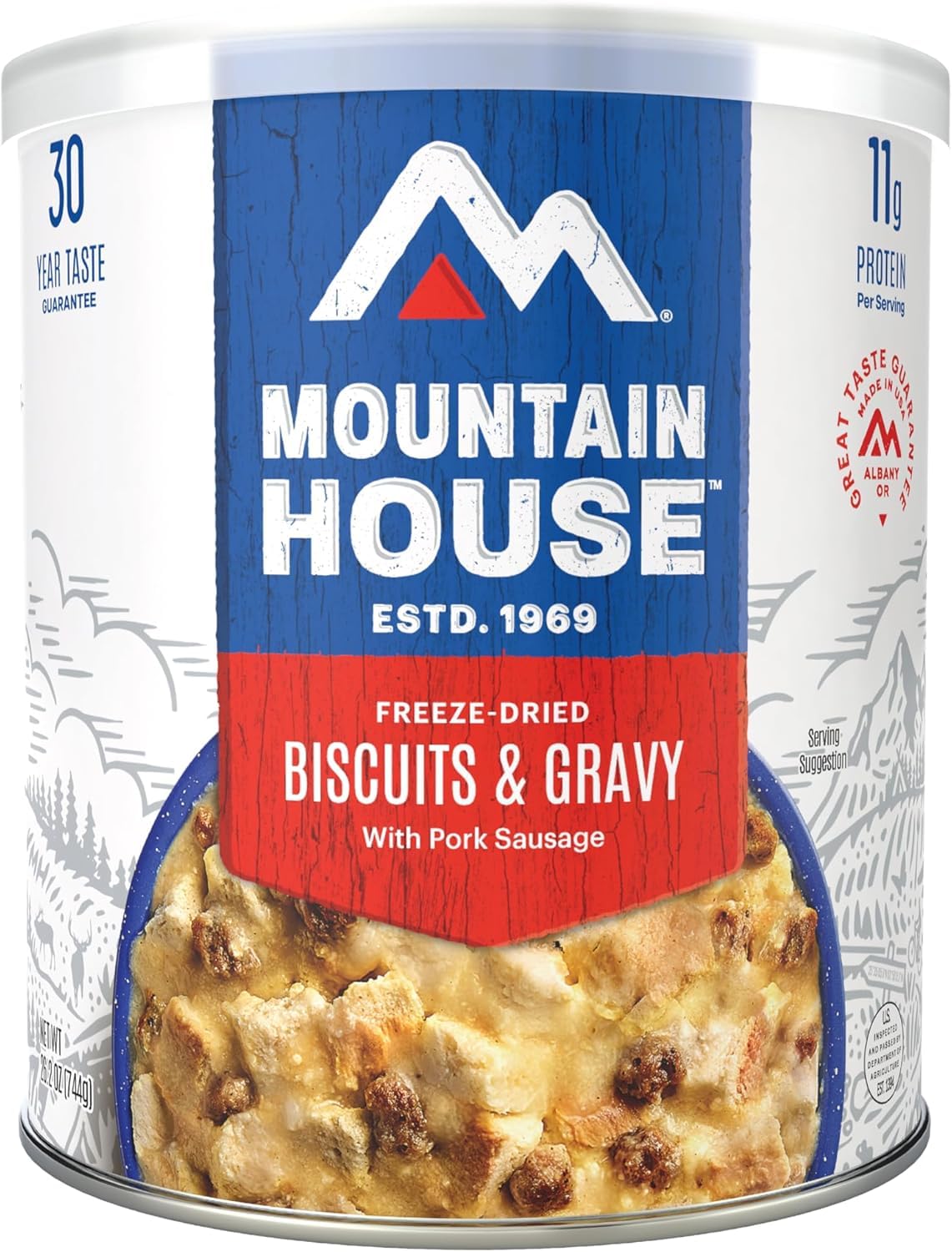 Mountain House Freeze Dried Biscuits & Gravy with Pork Sausage #10 Can – 12 Servings per Can – Made in USA – Survival, Emergency, Camping & Hunting Food – 6 Cans per Case – 30-Year Taste Guarantee