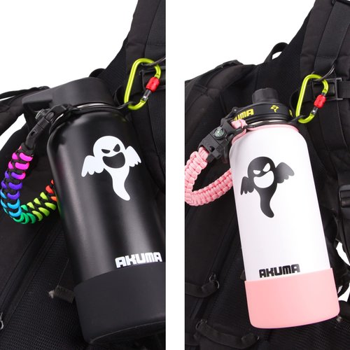 SPEQT Paracord Handle - Fits Wide Mouth Water Bottles Durable Carrier Strap Cord with Safety Ring,Compass and Carabiner Plus a Protective Silicone Boot (Rainbow)