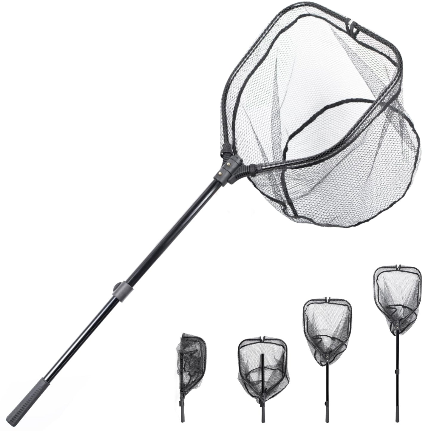 Fishing Net with Telescopic Handle,Durable Landing Net for Freshwater & Saltwater, Foldable Fishing Nets for Fish, 20 lbs Capacity, Rubber Coated Netting, Length 50.7″, Hoop 17.7″ x 15.9″, Depth 14″