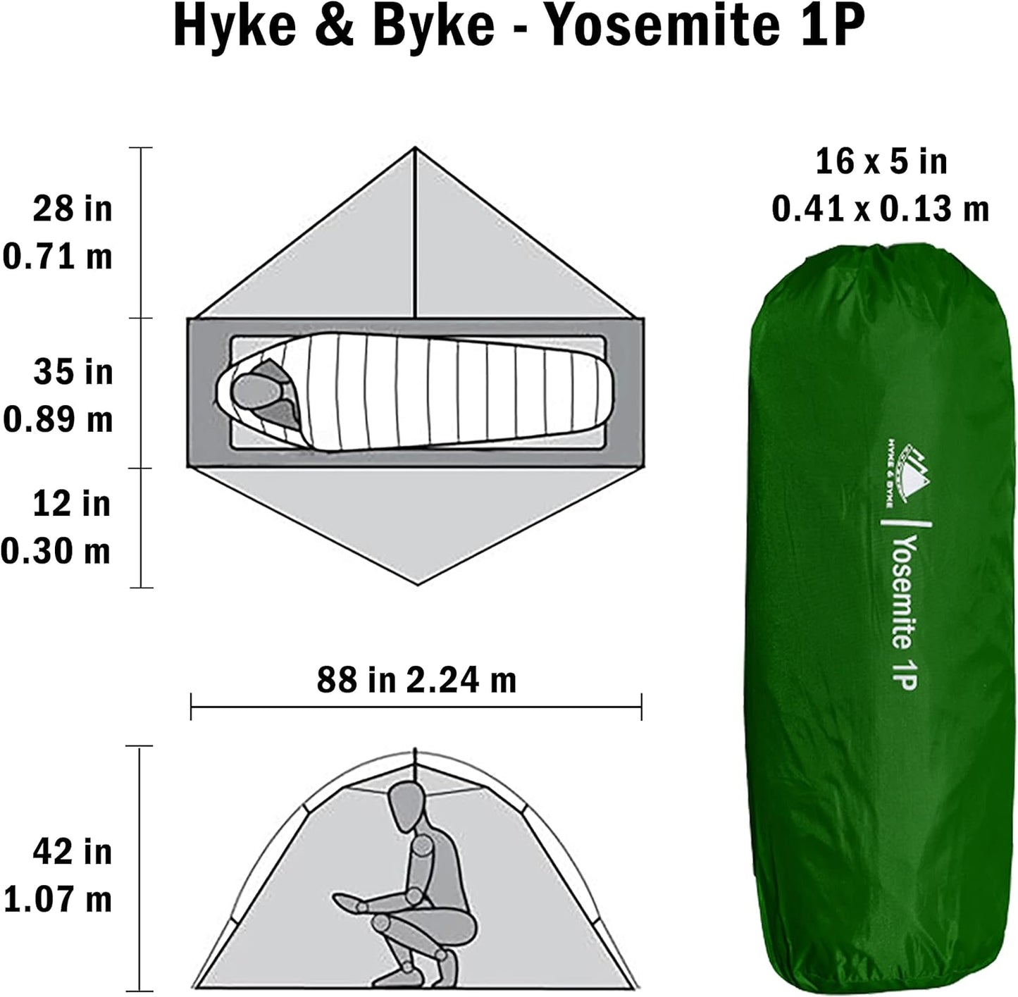 Hyke & Byke Yosemite Hiking & Backpacking Tent - 3 Season Ultralight, Waterproof Tent for Camping w/Rain Fly and Footprint - 2 Person - Lime Green