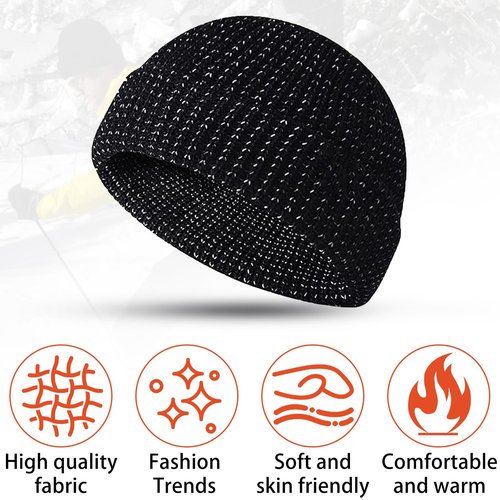 Thin Fisherman Beanie Hat for Men Women Fall Winter，Reflective Running Hat，Reflective Fisherman Beaniefor Women Men(US, Alpha, One Size, Large, Black)
