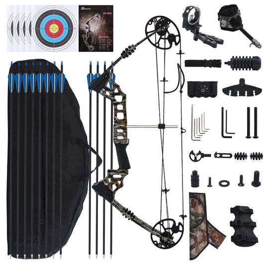 Archery Compound Bow Set for Youth and Beginner Right Handed Compound Bow Package with Archery Hunting Equipment Adjustable 30-60 Lbs Draw Weight 25.5"-28.5" Draw Length 300 fps 2025 New