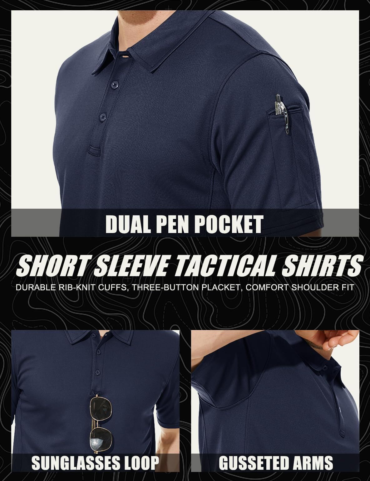 MAGCOMSEN Mens Polo Shirts Short Sleeve T Shirts Golf Shirts Hiking Hunting Shirt Tactical Shirts Navy Blue M