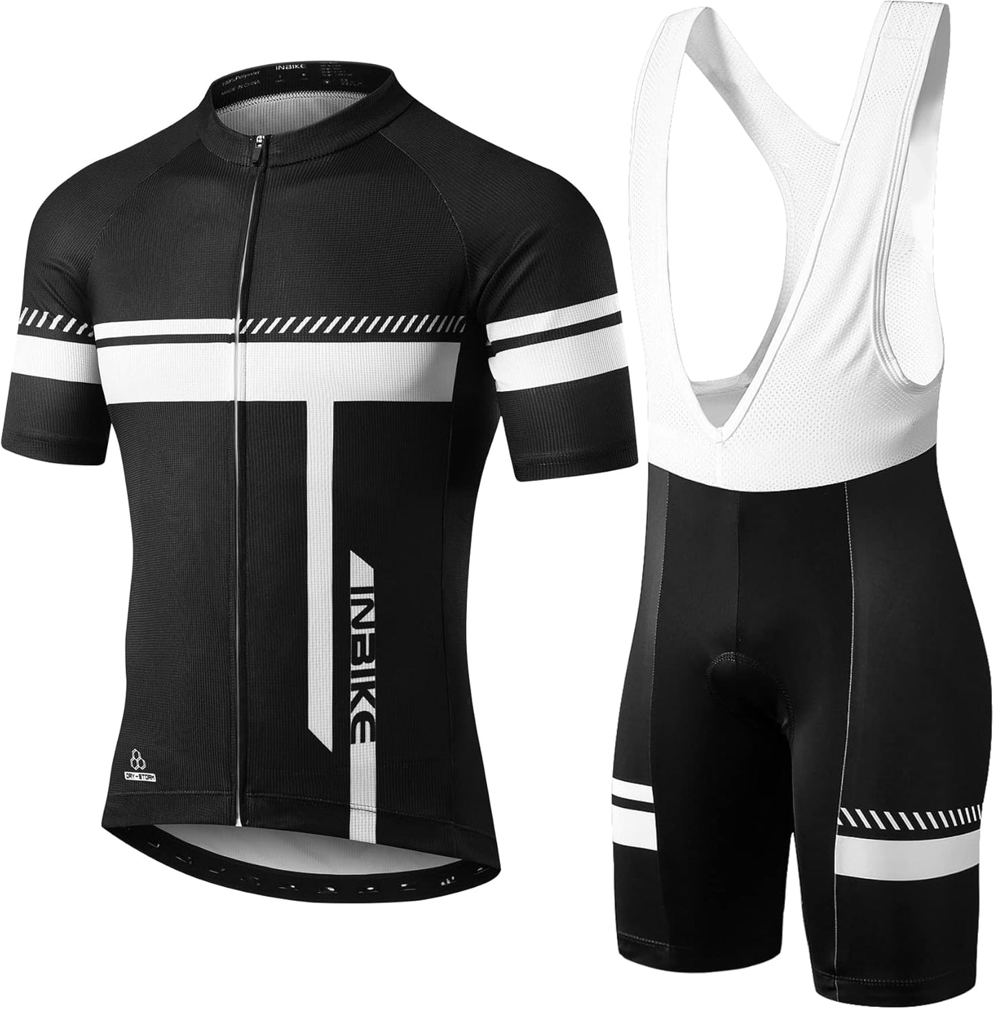 INBIKE Cycling Jersey Mens Set Reflective Breathable Biking Outfit Quick-Dry Bib Bicycle Jersey with 3D Padded Shorts