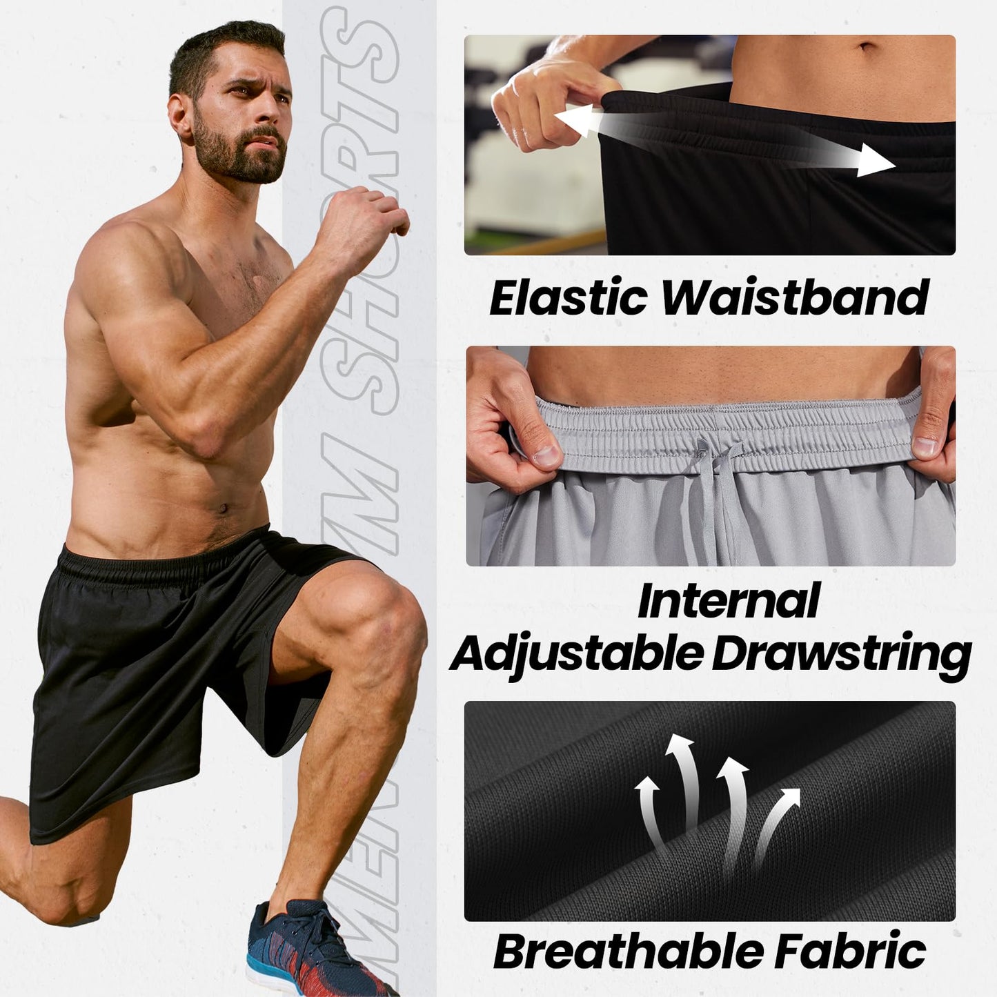 BALENNZ Athletic Shorts for Men with Pockets and Elastic Waistband Quick Dry Activewear