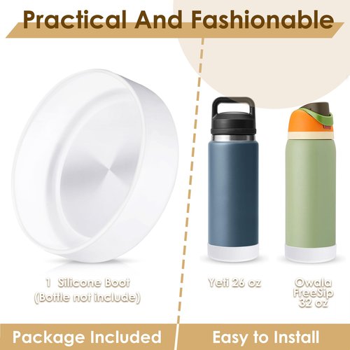 UBEEKOO Water Bottle Boot, Compatible with Owala, Yeti, for Stanley Water Bottle Accessories, Sleeve Cover for Owala FreeSip 32oz, Yeti 26oz,Anti-Slip Silicone for Stanley 36oz Accessory,White