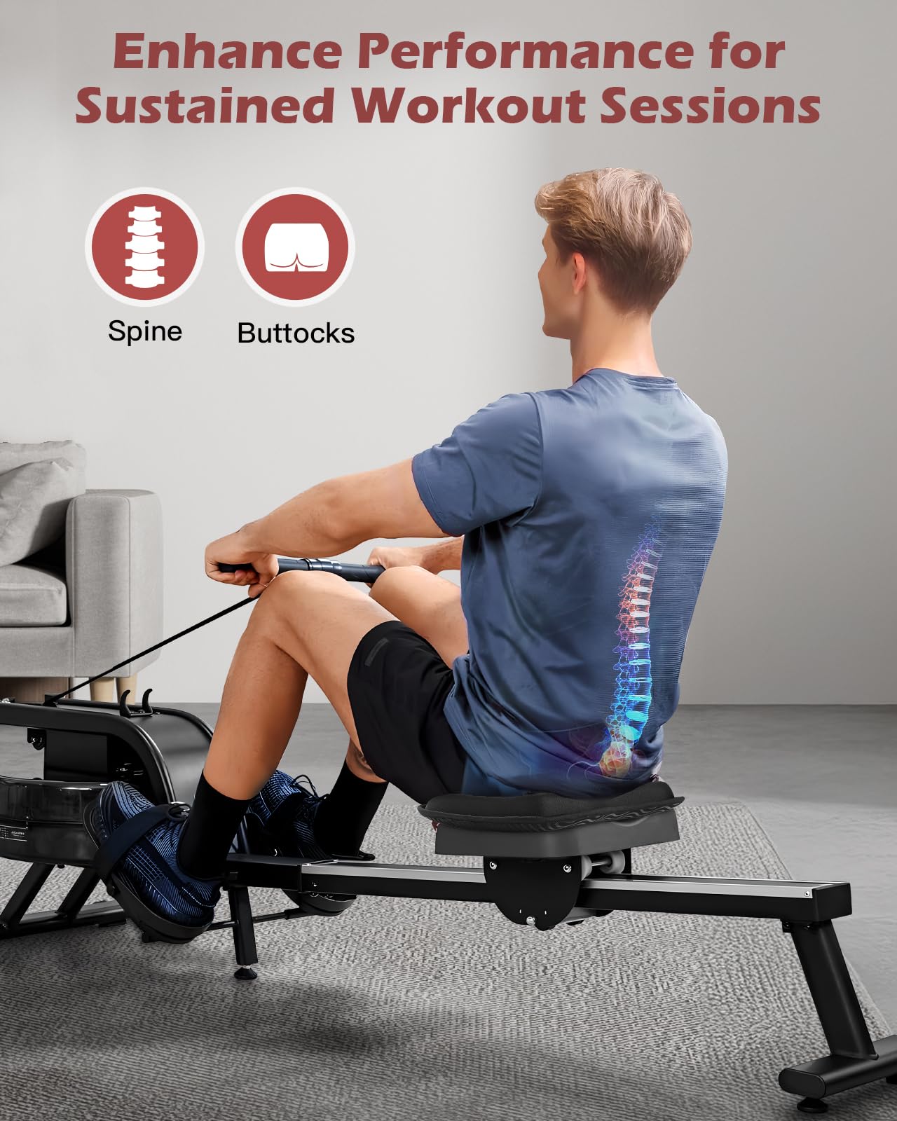 Fitense Rowing Machine Seat Cushion for The Concept 2 Rowing Machine with Extra Sports Headband, Memory Foam Row Machine Pad-Compatible with Concept 2 Rower, Recumbent Stationary Bike, Watter Rower