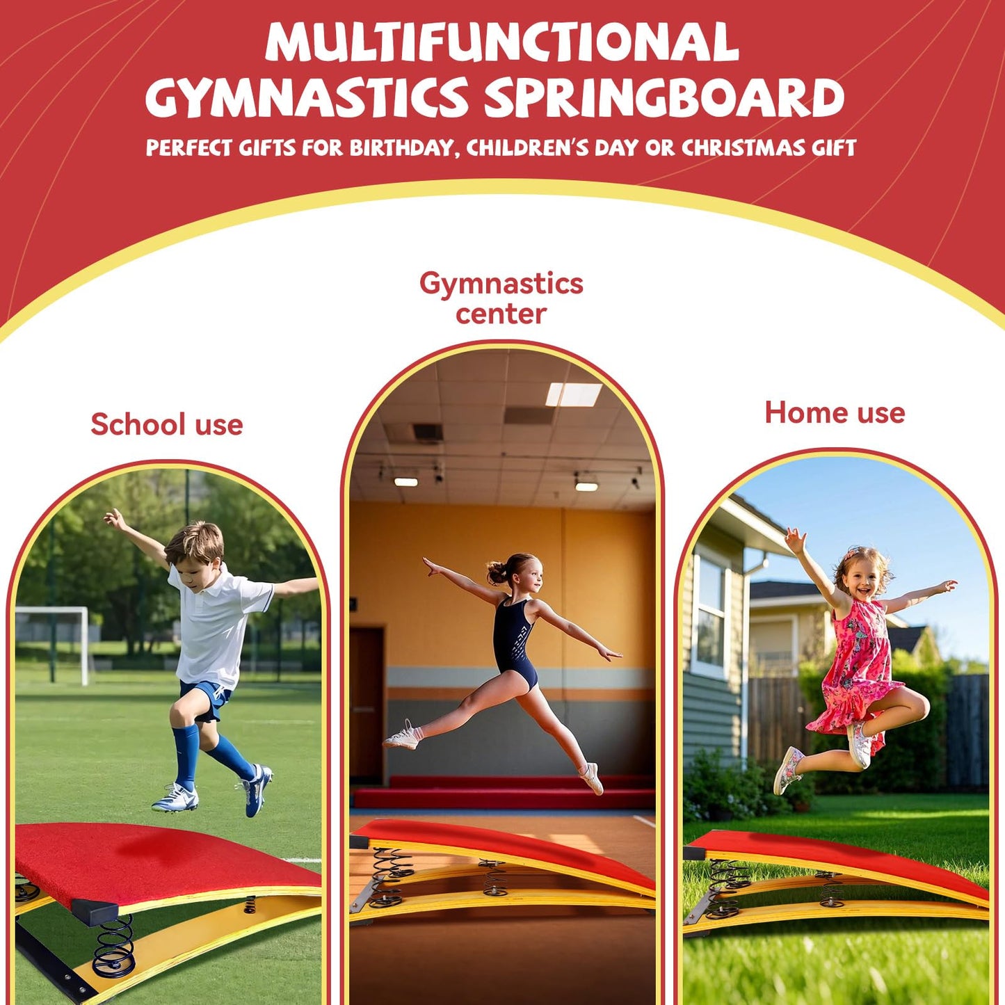 4 Springs Gymnastics Springboard for Kids, 31.5"X19.7" Vaulting Training Spring Boards Gymnastics, Portable Curved Spring Board Gymnastics Vault with Anti-Slip Mat for Outdoor Training Exercise