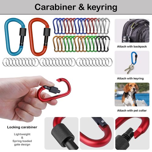 Small Carabiner Clip Keychain Keyring - Pack of 25/66 Carabiner for Keys 3" + 1.8" Keychain Clip, Locking carabiners, Keyring, Nylon Webbing, Wallet Tool for Camping, Hiking, Travel Outdoor (66)