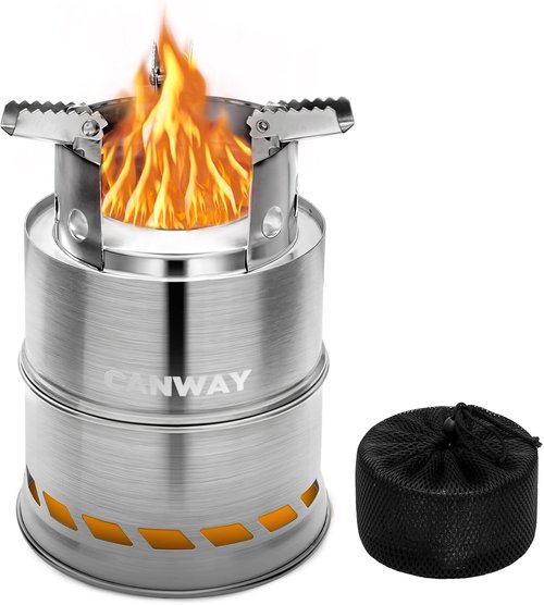 CANWAY Portable Camping Stove Mini Wood Burning Camp Stove for Backpacking Hiking Traveling Survival Cooking Stove Stainless Steel Emergency Folding Camping Stove with Carry Bag