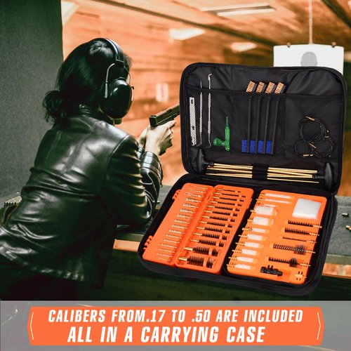 Raiseek Gun Cleaning Kit Universal Gun Cleaning Kit Rifle Handgun Shotgun Pistol Cleaning Kit for All Guns with Denser Brass Brushes, Mops, Jags,Rods,Ropes and Travel Size Gun Range Bag