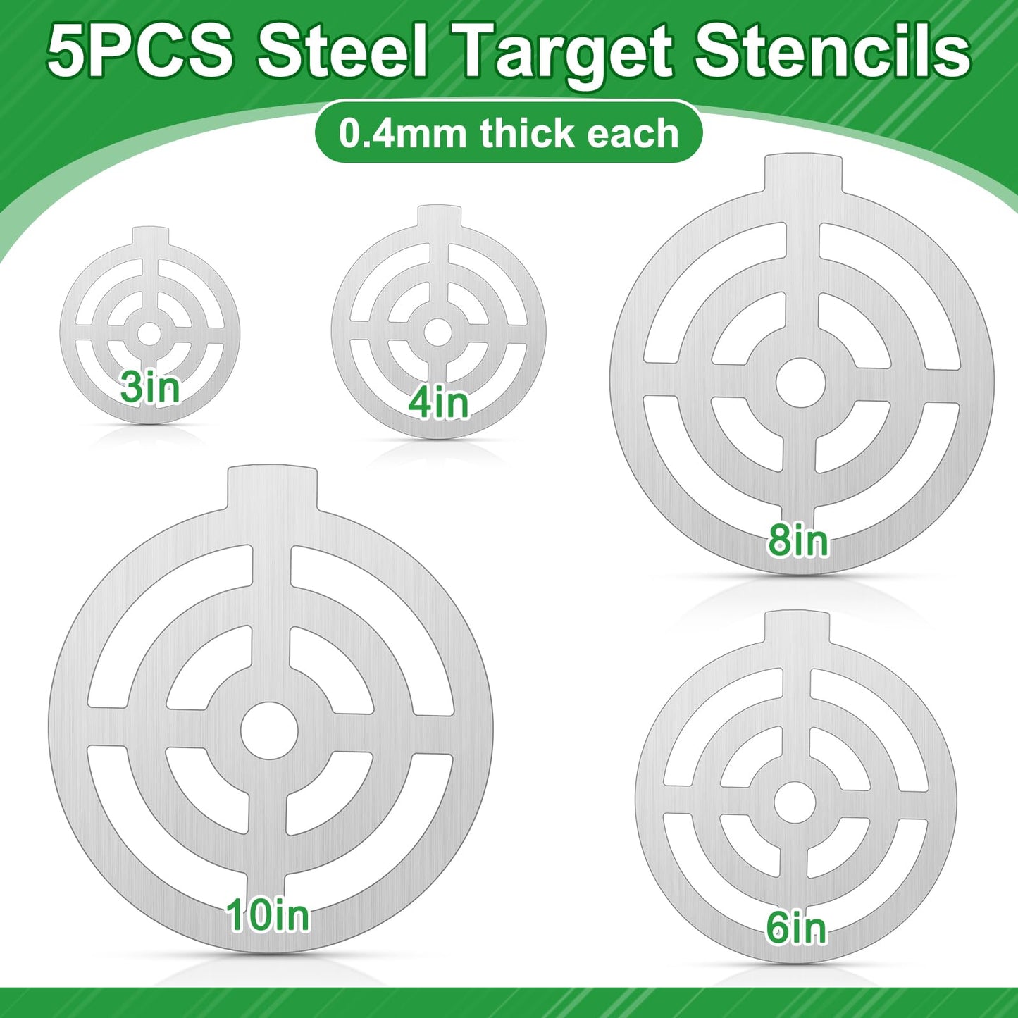 Jenaai 5 Pcs Steel Target Painting Stencils 3, 4, 6, 8, 10 Inches AR500 Steel Shooting Target Stand Kit for Shooting Targets Gong Target Painting