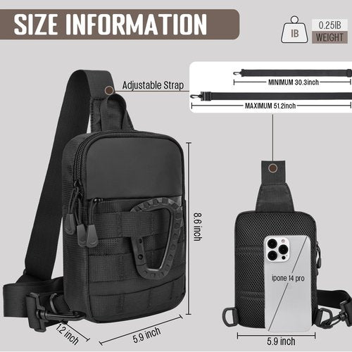 DEYACE Small Sling Bag for Men, Tactical Inspired Waterproof Utility EDC Mini Crossbody Chest Bag for Travel Work Sport (Black)