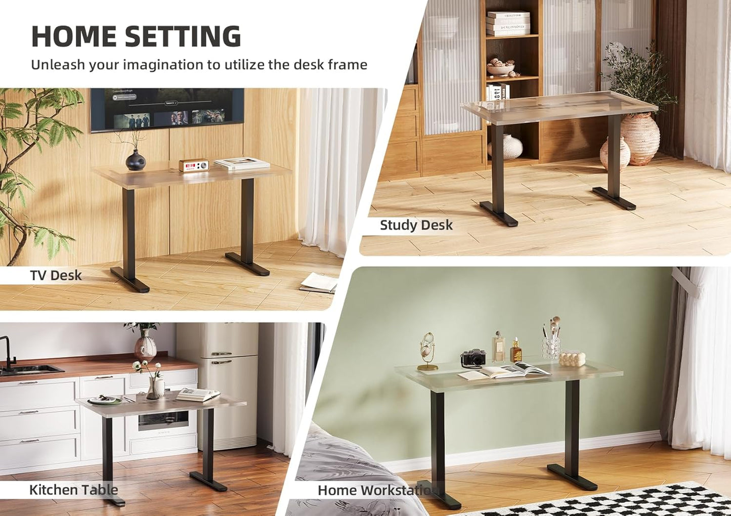 Claiks Standing Desk Frame, Electric Stand Up Desk Legs Frame Workstation Up to 63",T-Shaped Adjustable Standing Computer Desk for Home and Office, (Black Frame only)